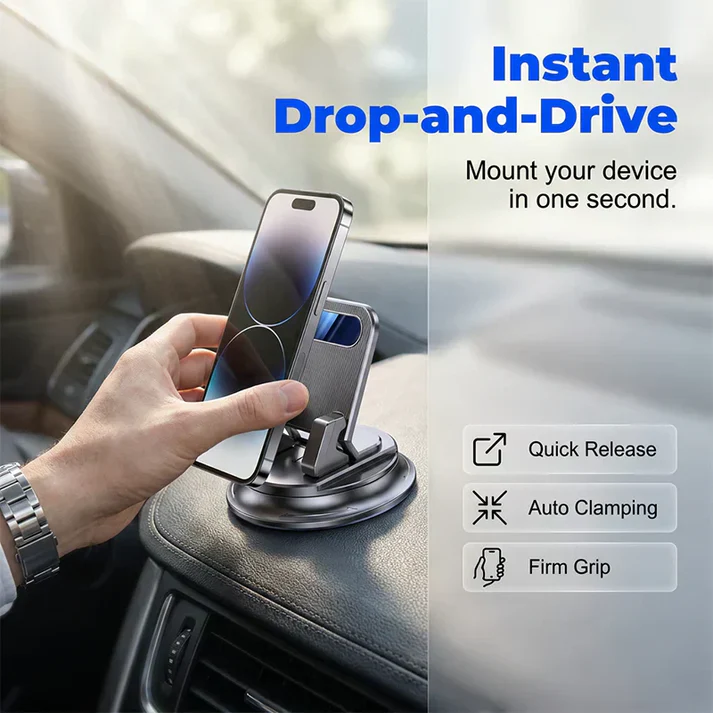 🔥360° Car Phone Holder 🏆 – Rock-Solid Suction, Fits All Phones 🔄
