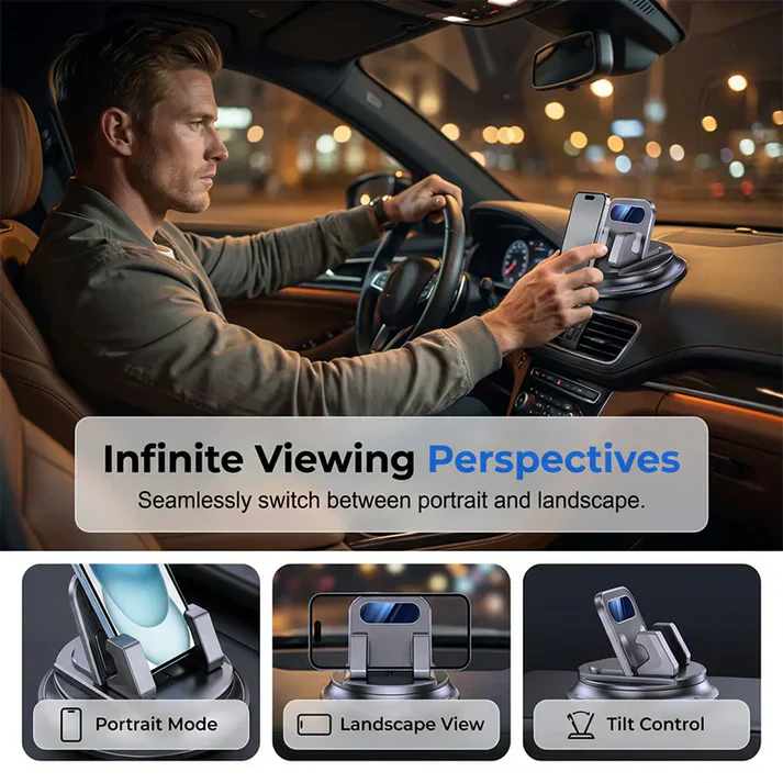 🔥360° Car Phone Holder 🏆 – Rock-Solid Suction, Fits All Phones 🔄