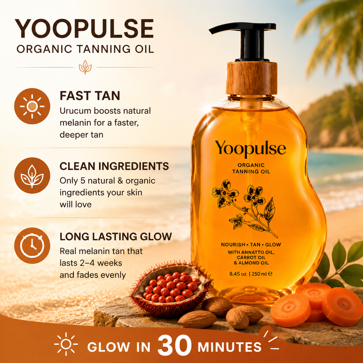 Yoopulse Organic Brazilian Tanning Oil 🌞
