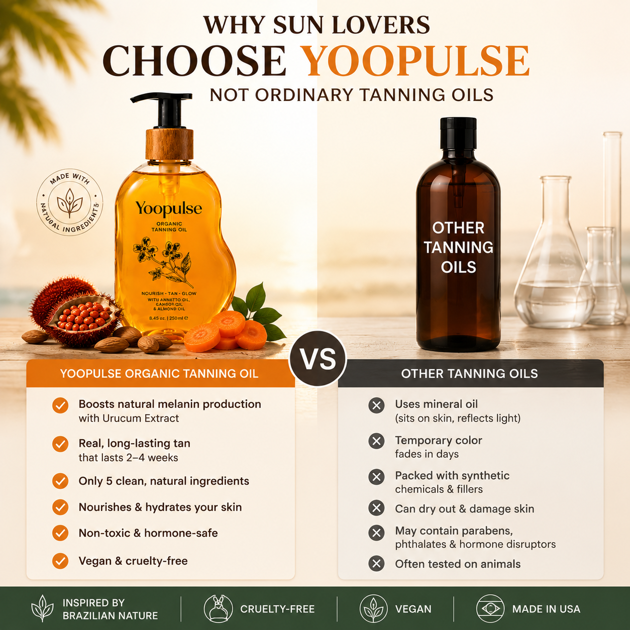 Yoopulse Organic Brazilian Tanning Oil 🌞