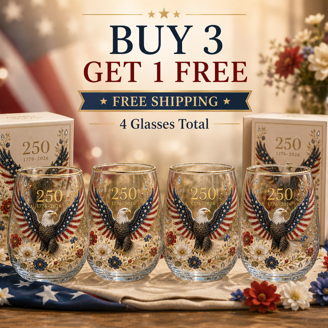 🦅USA 250 Eagle Glass Tumbler