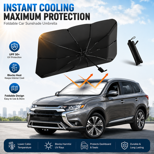 ☀️Car Sunshade – Effective Heat Insulation, UV Block & Easy Foldable Auto Windshield Protector